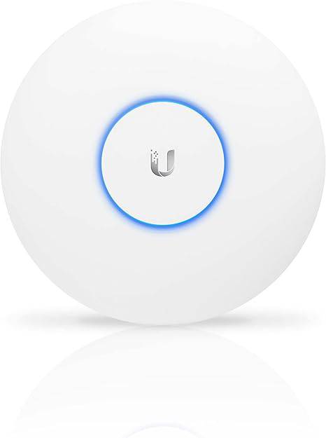 Ubiquiti UAP-AC-PRO Unifi AC Pro wireless access point mounted on a wall for Wi-Fi coverage.
