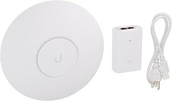 Ubiquiti UniFi HD 802.11ac Wave 2 Enterprise Wi-Fi Access Point mounted on a wall, black rectangular design with indicator lights
