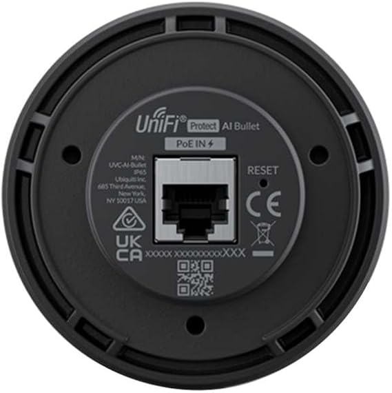 Ubiquiti UVC-AI-Bullet UniFi Protect Camera AI Bullet Security PoE Camera, 4 MP, 30 FPS, Indoor/Outdoor, People and Vehicle Smart Detection, Built-in IR LEDs, Night Vision, Built-in Microphone, Black