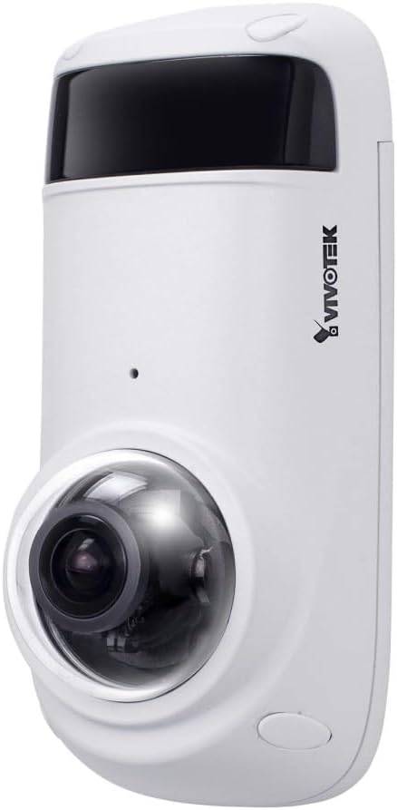 Vivotek CC9381-HV security camera mounted outdoors with weatherproof housing and adjustable lens for surveillance.