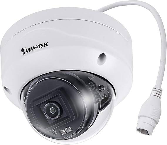 Vivotek FD9380-H security camera with waterproof housing and night vision, mounted outdoors for surveillance.