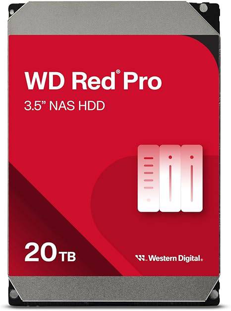 Western Digital 20TB WD Red Pro NAS Internal Hard Drive HDD - 7200 RPM, SATA 6 Gb/s, CMR, 512 MB Cache, 3.5