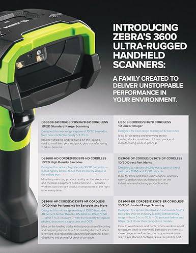 ZEBRA DS3678-SR0F003VZWW Cable, DS3678, FIPS, Industrial Green, Power), Rugged Wireless Barcode Scanner, Scanner ONLY (Requires Cradle, Standard Range 1D/2D Imager, Vibration Motor