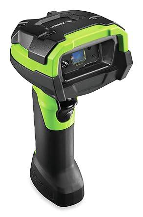 Zebra DS3678-SR ultra-rugged cordless scanner in industrial green, with 1D/2D imager, vibration motor, and FIPS compliance.