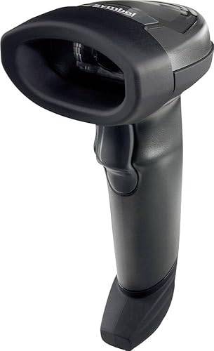 Zebra LI2208-SR7U2100AZW barcode scanner by Beaver Computer with USB cable in black, showing the handheld scanner and cable.
