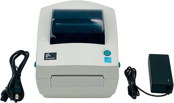 Zebra GC420d direct thermal label printer with USB, serial, parallel ports, bundle with AC adapter, compact office barcode printer.