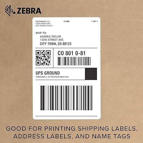Zebra GX420d direct thermal desktop printer with 4-inch print width, USB, serial, and Ethernet ports on a clean workspace.