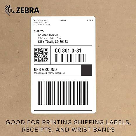 Zebra GX420d direct thermal desktop printer with 4-inch print width, USB, serial, and parallel port connections.
