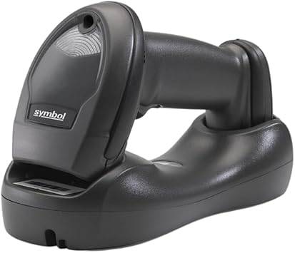 Zebra LI4278 handheld cordless barcode scanner with USB, linear imager, standard cradle, radio charger, and USB cable.