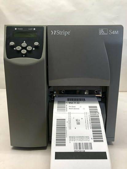 Beaver Computer Zebra S4M network thermal label printer with direct thermal and thermal transfer, 203 dpi, USB and serial ports.