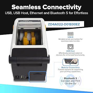 Zebra ZD411 Network Pro (Zebra ZD410 Replacement) Direct Thermal | 203 DPI | ZD4A022-D01E00EZ | USB, Ethernet, USB Host, Modular Connectivity Slot, BTLE5, EZPL | 2 in Width | Includes Jetset Software