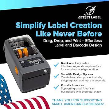 Zebra ZD411 Network Pro direct thermal printer with 203 DPI, USB, Ethernet, Bluetooth 5, modular connectivity, 2-inch width, includes Jetset software.