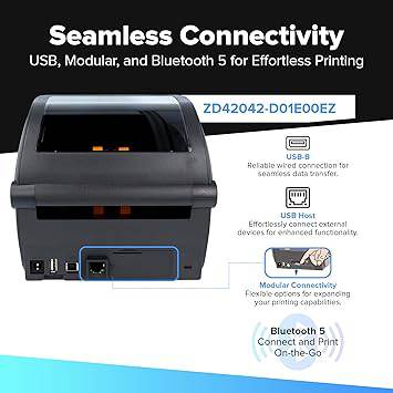 Zebra ZD420 / ZD420d Direct Thermal Desktop Printer 203 dpi Print Width 4 in USB Ethernet ZD42042-D01E00EZ | Includes Label Software