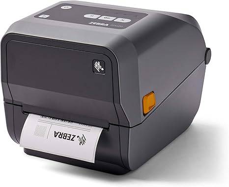 Zebra ZD620t thermal transfer desktop printer with 4-inch print width, Ethernet, serial, and USB connections, 203 dpi resolution.