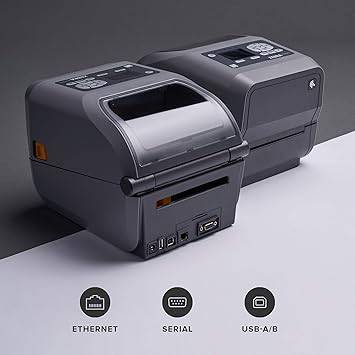 Zebra ZD620t Thermal Transfer Desktop Printer with LCD Screen 203 dpi Print Width 4 in Ethernet Serial USB ZD62142-T01F00EZ