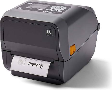 Zebra ZD620t thermal transfer desktop printer with LCD screen, WiFi, Bluetooth, USB, serial, Ethernet, 203 dpi, 4-inch print width.
