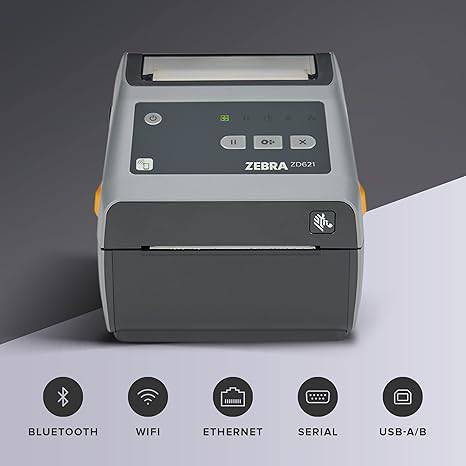 ZEBRA ZD621 Direct Thermal Desktop Printer 203 dpi Print Width 4-inch USB Serial Ethernet 802.11ac Connectivity ZD6A042-D01L01EZ, No Thermal Ribbon Required