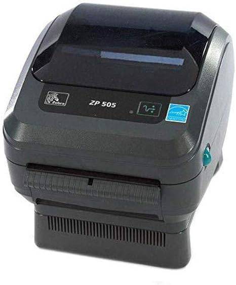 Zebra ZP505-0503-0018 thermal label printer by Beaver Computer showing the compact black Zebra ZP505 model with label output