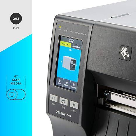 ZEBRA ZT411 Thermal Transfer Industrial Printer 203 dpi Print Width 4 in Features Serial, USB, Ethernet, and Bluetooth Connecting Options Peeler with Full Rewind ZT41142-T410000Z