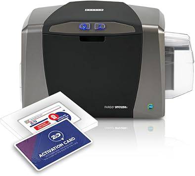 2ID Fargo DTC1250e Single-Sided Badge Printer & Complete Supplies Package | Includes Beginner Edition Card Production Software for School IDs, Corporate Access Cards, and Business Badges