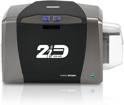 2ID Fargo DTC1250e Single-Sided Badge Printer & Complete Supplies Package | Includes Beginner Edition Card Production Software for School IDs, Corporate Access Cards, and Business Badges