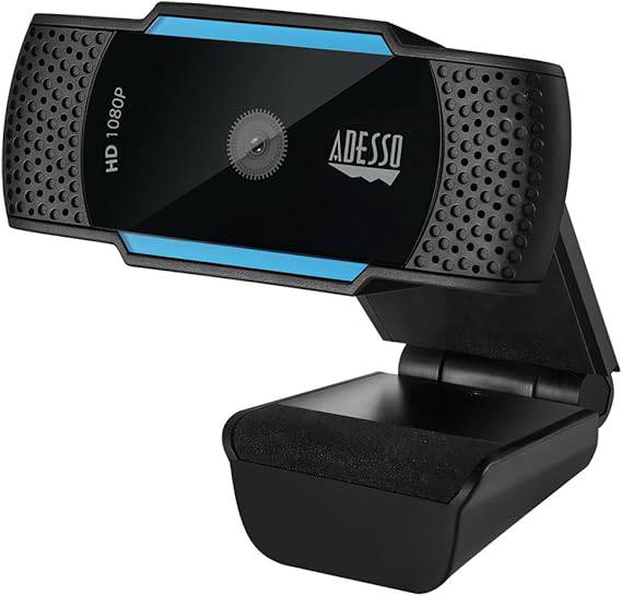 Adesso CyberTrack H5-TAA 1080P HD webcam with autofocus, dual microphones, tripod mount, privacy shutter, TAA compliant.