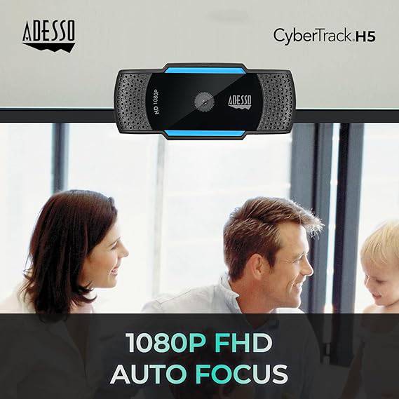 Adesso CyberTrack H5-TAA 1080P HD Auto Focus Webcam with Built-in Dual Microphone, Tripod Mount and Privacy Shutter Cover TAA Compliant