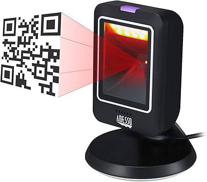 Adesso NuScan 2800U 1D 2D Wired Hands-Free Barcode Scanner Desktop Bar Code Reader Automatic Omnidirectional USB Plug and Play, for Warehouse, Library, Supermarket