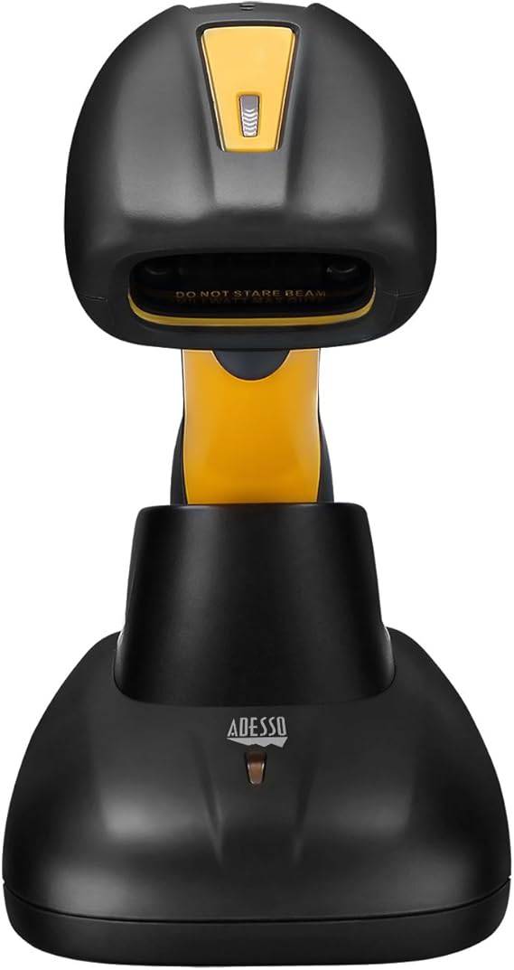 Wireless Adesso NuScan 4100B 1D barcode scanner with ergonomic design and USB connectivity for efficient scanning.