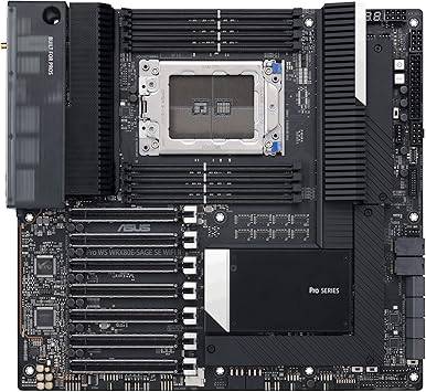 ASUS Pro WS WRX80E-SAGE SE WiFi II AMD WRX80 Ryzen Threadripper PRO workstation motherboard with extended ATX form factor and heatsinks