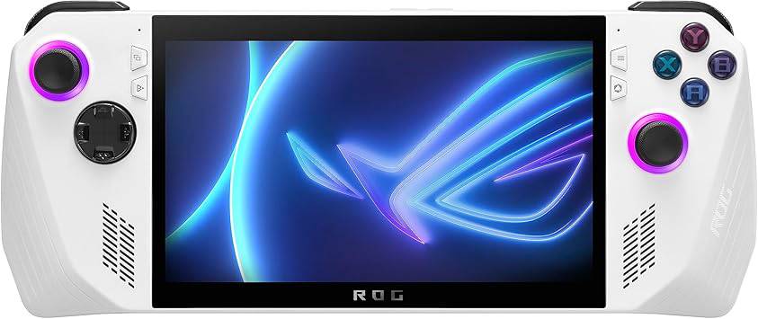 ASUS ROG Ally 7-inch 120Hz gaming handheld in white with AMD Z1 Extreme processor and 512GB storage.
