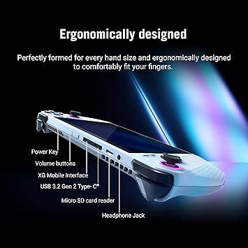 ASUS ROG Ally 7-inch 120Hz gaming handheld in white with AMD Z1 Extreme processor and 512GB storage.