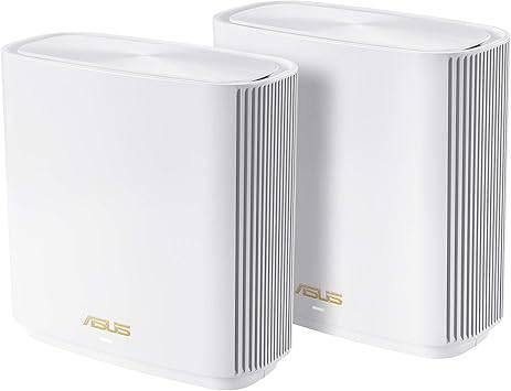 ASUS ZenWiFi AX6600 Tri-Band Mesh WiFi 6 System in white, dual-pack with whole home coverage, AiMesh, security, and parental controls