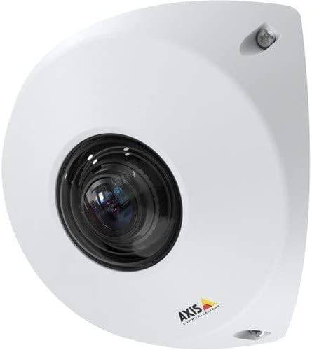 White AXIS P9106-V network camera mounted on a wall, showcasing compact design for surveillance and security.