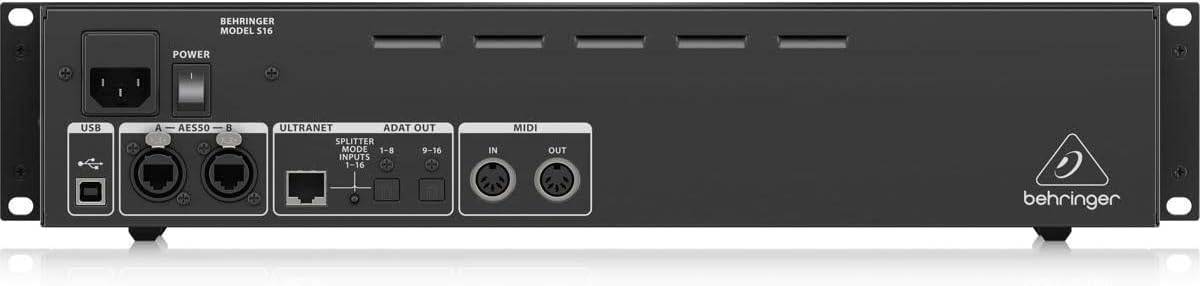 Behringer S16 Digital Snake audio interface with multiple input and output channels for professional sound mixing.