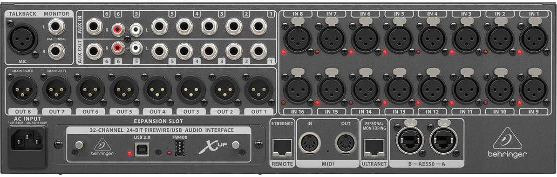 Behringer X32 Rack digital mixer with 40 input channels and 25 buses, featuring a compact rack-mount design and control interface.