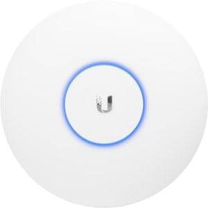 Biquiti UniFi UAP-AC-Pro wireless access point with dual-band 2.4 GHz and 5 GHz antennas, showing the device's front view.