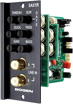 Bogen SAX1R stereo aux input module with dual RCA connectors for audio connection and signal input.
