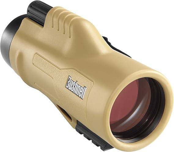 Bushnell Legend Ultra HD Monocular with Mil-Hash Reticle, 10x42mm, tan, compact optical device for outdoor viewing.