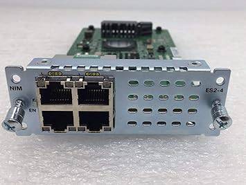 Cisco 4-port Gigabit Ethernet switch NIM with four port connections and indicator lights for network connectivity.