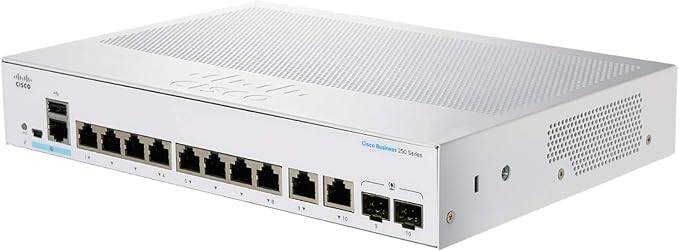 Cisco CBS250-8T-E-2G Smart Switch with 8 Gigabit Ethernet ports, 2 combo ports, and lifetime protection on a black device.