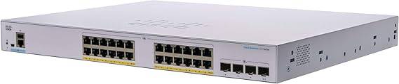 Cisco CBS350-24FP-4X managed switch with 24 Gigabit Ethernet ports, full PoE, and four 10G SFP+ ports.