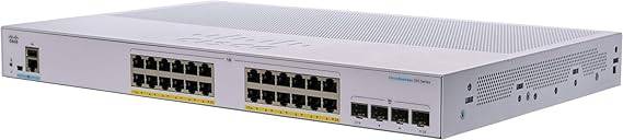 Cisco Business CBS350-24P-4G managed switch with 24 ports, Power over Ethernet, 4x1G SFP, and limited lifetime protection.