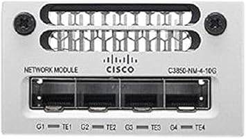 Cisco C3850-NM-4-10G expansion module with four 10 Gigabit SFP+ ports for Catalyst 3850-24 and 3850-48 switches.