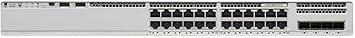 Cisco Catalyst 9200L Layer 3 switch with 24 Gigabit Ethernet ports and 4 10-Gigabit uplinks, manageable with fiber and twisted pair.