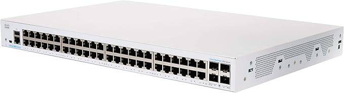 Cisco Designed CBS250-48T-4G Smart Switch with 48 Gigabit Ethernet ports and 4 SFP ports for business network connectivity.