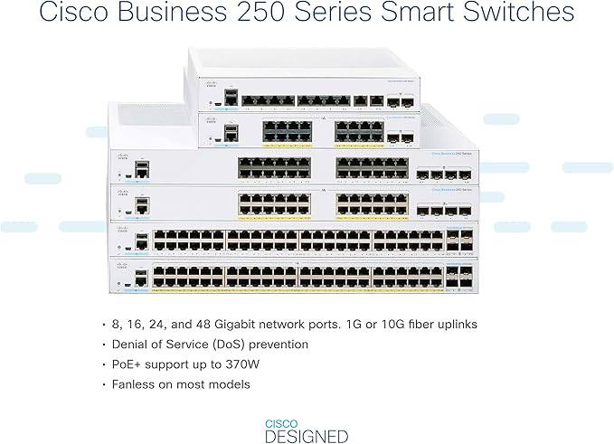 CISCO DESIGNED Business CBS250-48T-4G Smart Switch | 48 Port GE | 4x1G SFP | Limited Lifetime Protection (CBS250-48T-4G)