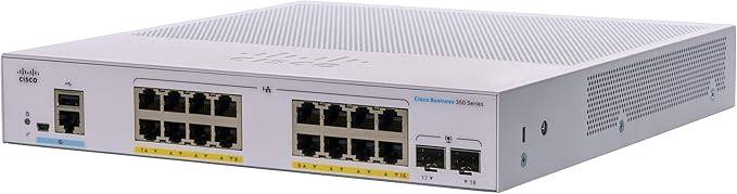 Cisco Designed CBS350-16FP-2G managed switch with 16 Gigabit Ethernet ports, full PoE, 2 SFP ports, and lifetime protection.