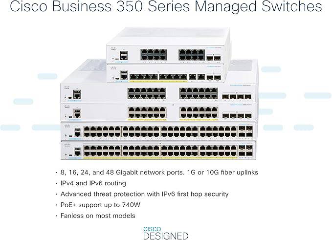 CISCO DESIGNED Business CBS350-16FP-2G Managed Switch | 16 Port GE | Full PoE | 2x1G SFP | Limited Lifetime Protection - CBS350-16FP-2G