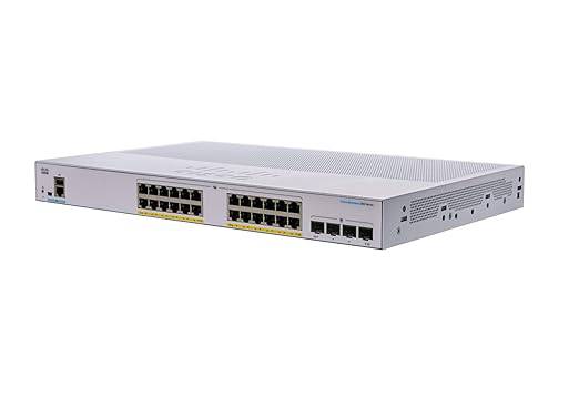 Cisco Designed Business Smart Switch with 24 Gigabit Ethernet ports, PoE, 4 SFP ports, and limited lifetime protection.